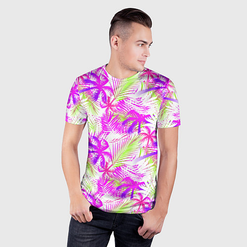 Мужская спорт-футболка Palm tree pink / 3D-принт – фото 3