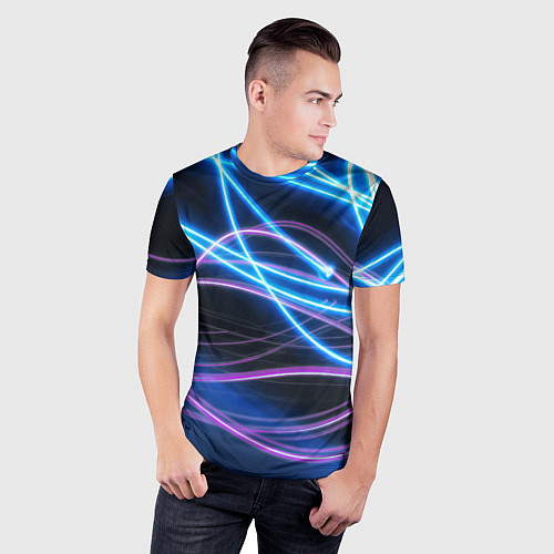 Мужская спорт-футболка Неоновая абстракция на темном / 3D-принт – фото 3