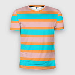 Футболка спортивная мужская Полосы бирюзово-розовые, цвет: 3D-принт