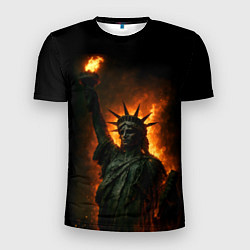 Футболка спортивная мужская Статуя свободы в огне, цвет: 3D-принт