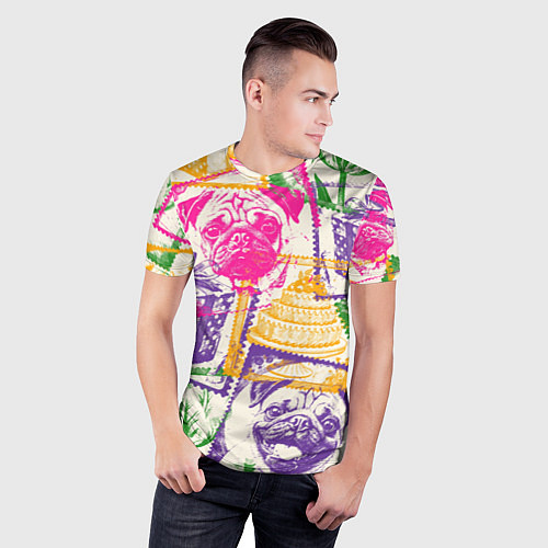 Мужская спорт-футболка Мопс и праздник / 3D-принт – фото 3