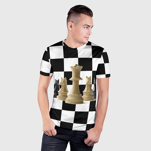 Мужская спорт-футболка Деревянные шахматные фигуры на доске / 3D-принт – фото 3