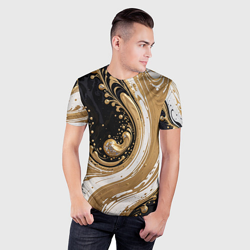 Мужская спорт-футболка Черный агат и жидкое золото / 3D-принт – фото 3