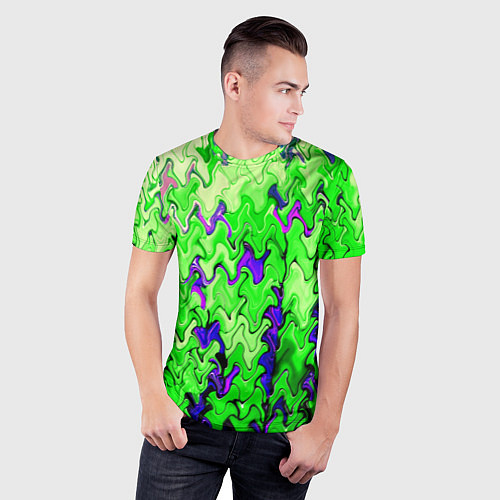 Мужская спорт-футболка Ярко-зелёный стекающая абстаркция / 3D-принт – фото 3