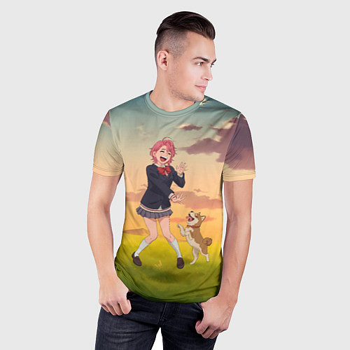 Мужская спорт-футболка Сиратори Айра играет с песиком - Дандадан / 3D-принт – фото 3