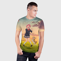 Футболка спортивная мужская Сиратори Айра играет с песиком - Дандадан, цвет: 3D-принт — фото 2
