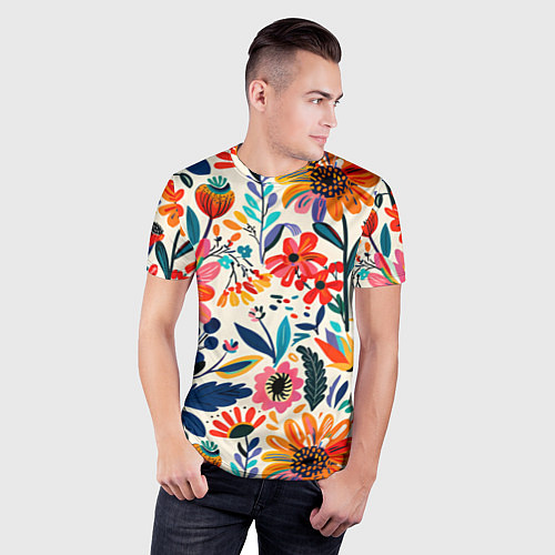 Мужская спорт-футболка Простые цветы / 3D-принт – фото 3