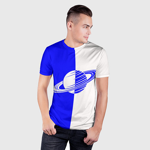 Мужская спорт-футболка Сатурн сине-белый / 3D-принт – фото 3
