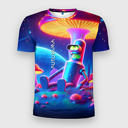 Мужская спорт-футболка Робот-сгибальщик Бендер находится под неоновым мух