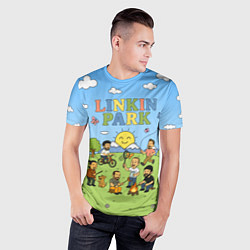 Футболка спортивная мужская Linkin Park мультяшный стиль на поляне, цвет: 3D-принт — фото 2