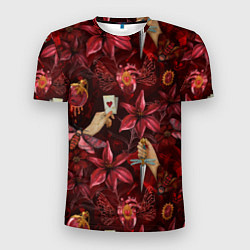 Мужская спорт-футболка Бордовая готика с сердцем, лилиями и мотыльками