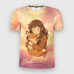 Футболка спортивная мужская Девочка обнимает лисичку, цвет: 3D-принт