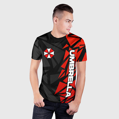 Мужская спорт-футболка Umbrella corp - красные фрагменты / 3D-принт – фото 3