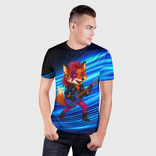 Мужская спорт-футболка Лиса в косухе и гитарой - рок звезда / 3D-принт – фото 3