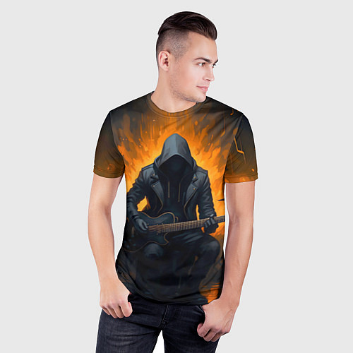 Мужская спорт-футболка Гитарист играющий в пламени / 3D-принт – фото 3
