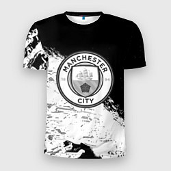 Футболка спортивная мужская Манчестер сити черно белые краски, цвет: 3D-принт