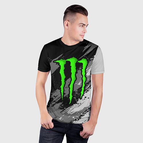 Мужская спорт-футболка Monster energy - мазки краски / 3D-принт – фото 3