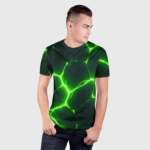 Мужская спорт-футболка Кислотный зеленый разлом / 3D-принт – фото 3