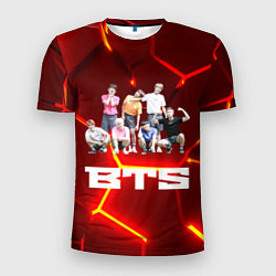 Футболка спортивная мужская BTS красные плиты с неоновым свечением, цвет: 3D-принт
