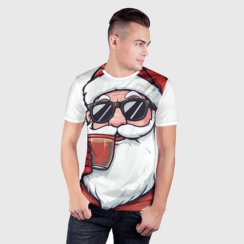 Мужская спорт-футболка Санта Клаус в стильных солнцезащитных очках / 3D-принт – фото 3