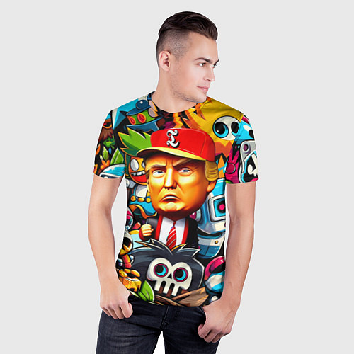 Мужская спорт-футболка Дональд Трамп в компании мультяшных персонажей / 3D-принт – фото 3