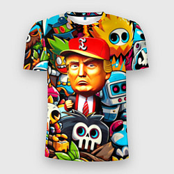 Футболка спортивная мужская Дональд Трамп в компании мультяшных персонажей, цвет: 3D-принт