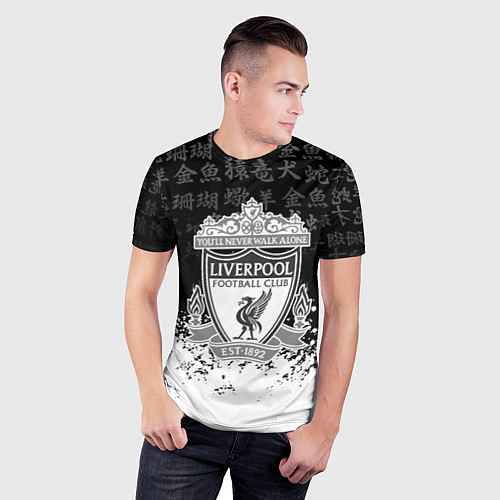 Мужская спорт-футболка Liverpool японские символы краски / 3D-принт – фото 3