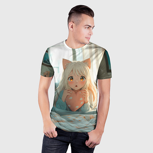 Мужская спорт-футболка Аниме девушка в кровати с сердцем / 3D-принт – фото 3