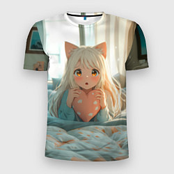 Футболка спортивная мужская Аниме девушка в кровати с сердцем, цвет: 3D-принт