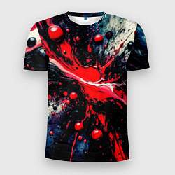 Футболка спортивная мужская Разлитая красная масляная краска на чёрном, цвет: 3D-принт