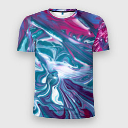 Мужская спорт-футболка Абстракция бело сине красный мрамор