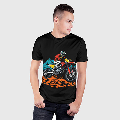 Мужская спорт-футболка Motocross and mountains / 3D-принт – фото 3