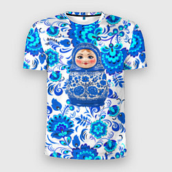 Футболка спортивная мужская Русская матрёшка в гжельских узорах, цвет: 3D-принт