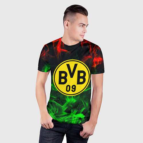 Мужская спорт-футболка Borussia красно зеленый огонь / 3D-принт – фото 3