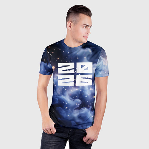 Мужская спорт-футболка 2026 синяя дымка с искрами / 3D-принт – фото 3