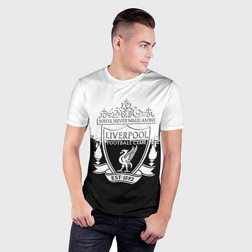 Мужская спорт-футболка Liverpool краски черно белые / 3D-принт – фото 3