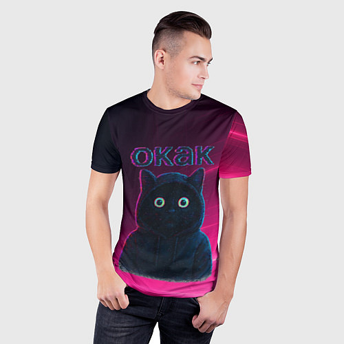 Мужская спорт-футболка Окак мем с черным котом / 3D-принт – фото 3