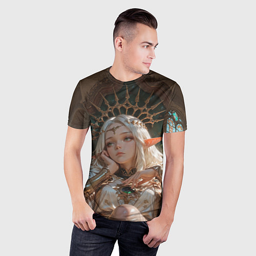 Мужская спорт-футболка Беловолосая королева эльфов на троне / 3D-принт – фото 3