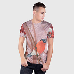 Футболка спортивная мужская Снегирь и зимние ягоды, цвет: 3D-принт — фото 2