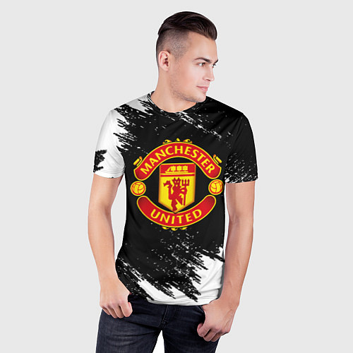 Мужская спорт-футболка Манчестер Юнайтед белые краски / 3D-принт – фото 3