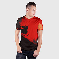 Футболка спортивная мужская Лошадь скачет на красном фоне, цвет: 3D-принт — фото 2