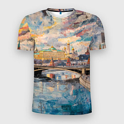 Футболка спортивная мужская Зимняя Москва с абстрактным небом, цвет: 3D-принт