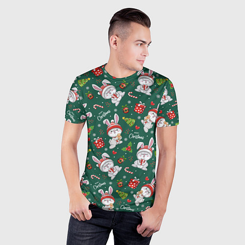 Мужская спорт-футболка Новогодние зайчики / 3D-принт – фото 3
