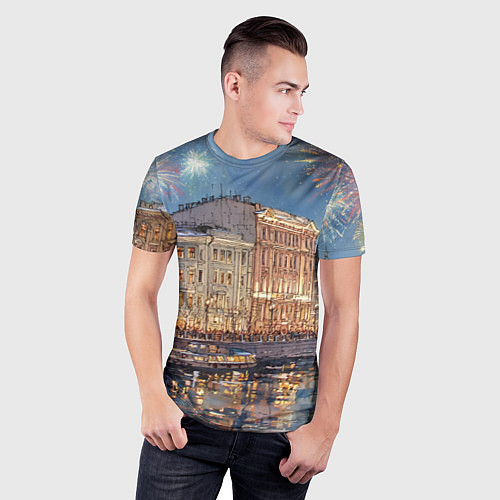 Мужская спорт-футболка Новогодний салют в Питере / 3D-принт – фото 3