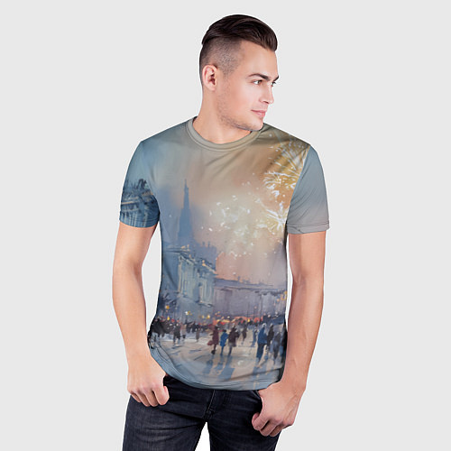 Мужская спорт-футболка Новогодняя Питерская атмосфера / 3D-принт – фото 3