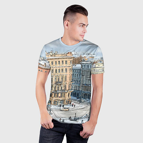 Мужская спорт-футболка Зимняя улица Питера / 3D-принт – фото 3