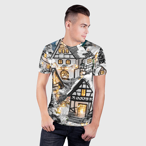 Мужская спорт-футболка Объемные новогодние дома / 3D-принт – фото 3