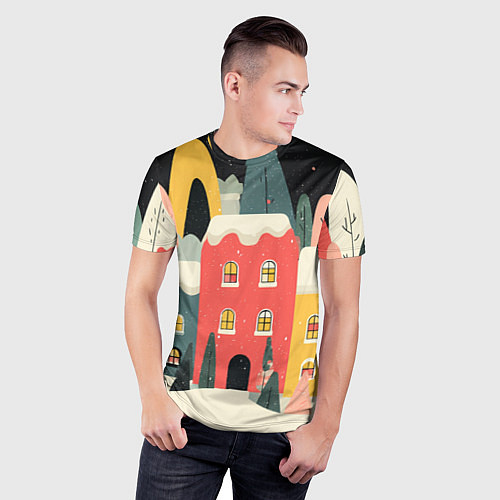 Мужская спорт-футболка Разноцветные новогодние дома / 3D-принт – фото 3