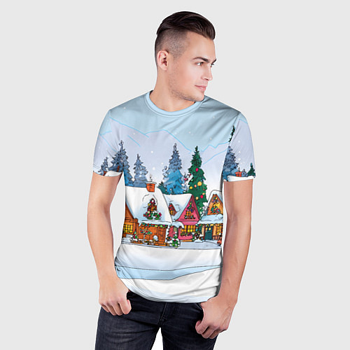 Мужская спорт-футболка Новогодник дворик / 3D-принт – фото 3