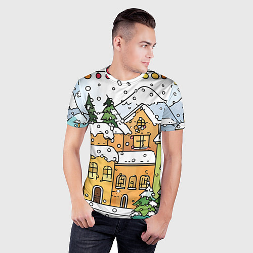 Мужская спорт-футболка Новогодний снегопад / 3D-принт – фото 3